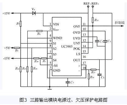 三路輸出模塊電源過(guò)、欠壓保護(hù)電路圖