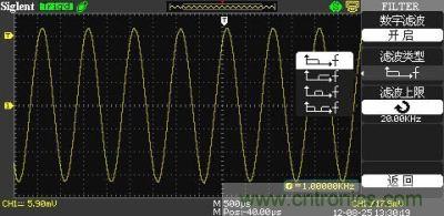 1KHz信號 ，打開數(shù)字濾波，測量值為1KHz