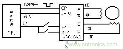 圖2：某廠SH系列二相恒流斬波驅(qū)動電源與單片機(jī)及電機(jī)接線圖