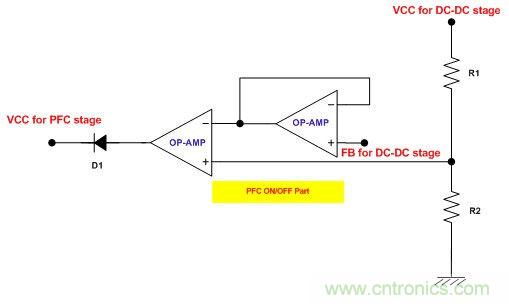 建議的實現(xiàn)PFC級間歇工作的電路