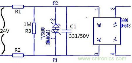 案例1：輸入端24V波動(dòng)，R1和R2常被燒壞。