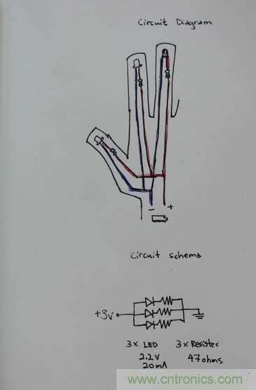 LED多點觸控手套DIY：設計電路圖