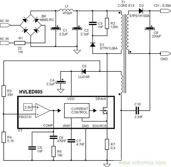 首個最簡單、器件最少的LED驅(qū)動電路設(shè)計