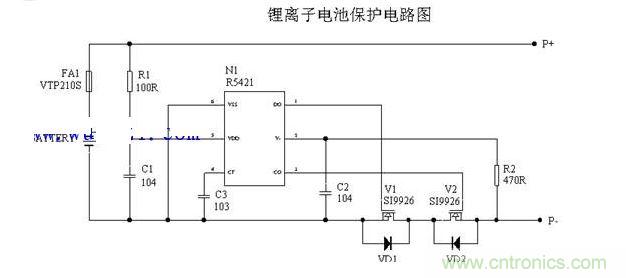 鋰離子電池保護(hù)電路原理圖