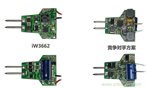 iW3662與競(jìng)爭(zhēng)對(duì)手方案相比，所需外部元器件的數(shù)量大幅降低