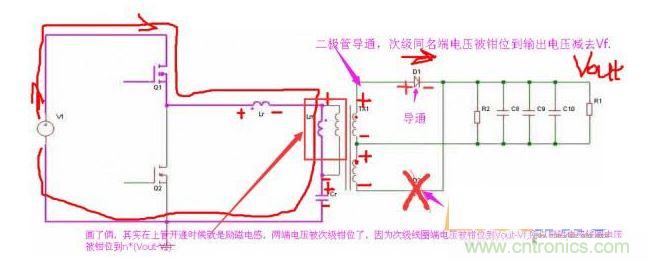 上管開通，注意諧振電感、勵(lì)磁電感、諧振電容的正負(fù)