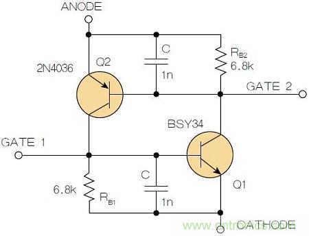 圖2：增加兩個電容值為1nF的SMD陶瓷電容器后，可以在ΔV達到10V的情況下防止導通。