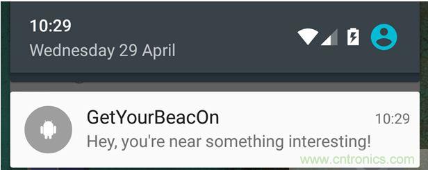 圖10 – 安卓系統(tǒng)通知，提示附近發(fā)現(xiàn)Beacon