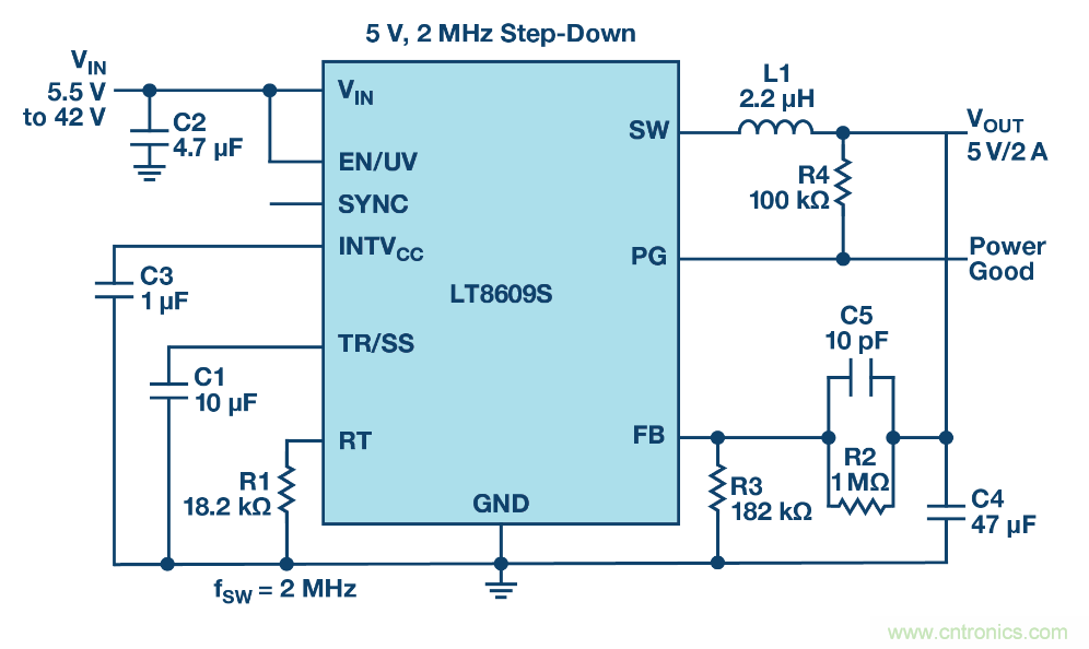 具 2.5 μA 靜態(tài)電流和超低 EMI 輻射的 42 V、2 A/3 A 峰值同步降壓型穩(wěn)壓器