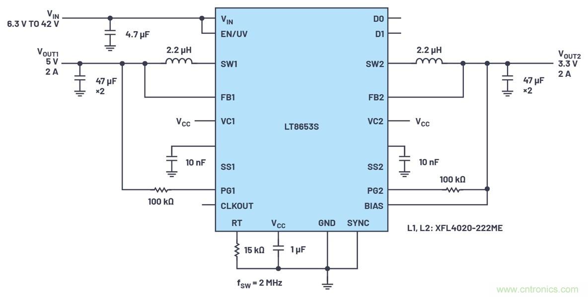 具有6.2 µA靜態(tài)電流的雙通道、42 V、2 A、單片、同步降壓型Silent Switcher 2穩(wěn)壓器