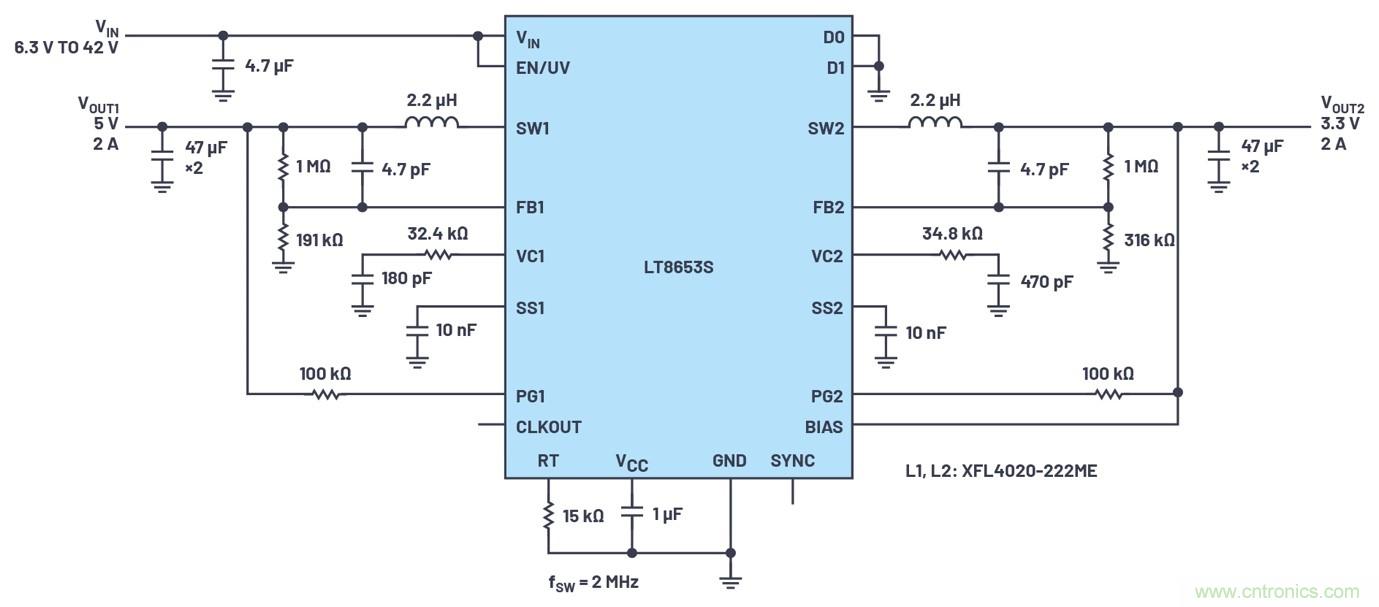 具有6.2 µA靜態(tài)電流的雙通道、42 V、2 A、單片、同步降壓型Silent Switcher 2穩(wěn)壓器