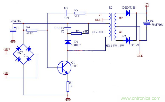 六款簡單的開關(guān)電源電路設(shè)計，內(nèi)附原理圖詳解