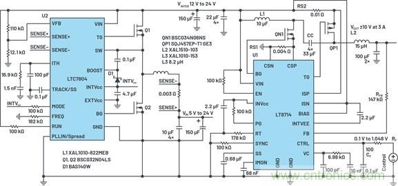 通過5 V至24 V輸入提供雙極性、雙向DC-DC流入和流出電流