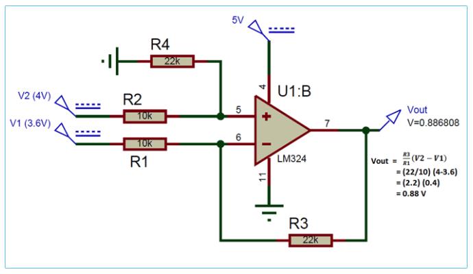 如何將運算放大器用作差分放大器查找電壓值的電壓差